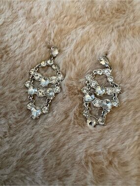 Rhinestone Clear Crystal Drop Earrings - Elegant Silver Tone